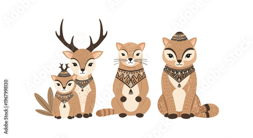 Illustration of Cartoon Deer and Fox Characters.