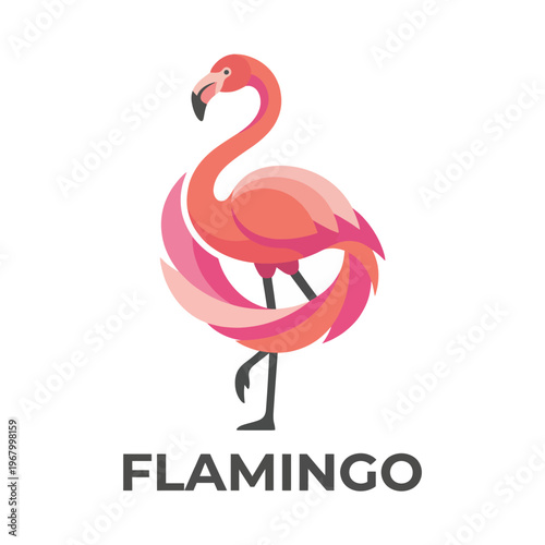 A graceful logo design featuring a flamingo in various shades of pink, elegantly showcasing the nature-inspired theme, ideal for brands focusing on beauty and nature.