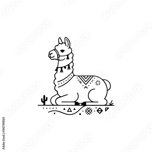 Illustration of Llama with Decorative Patterns.