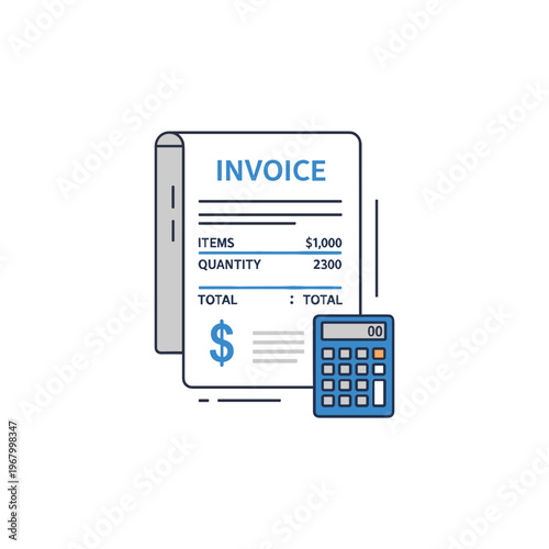 Invoice Document with Calculator and Dollar Sign.