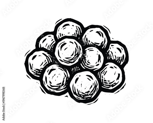 Black and white ink sketch of vegetable seeds. Plant reproduction element. Healthy food gardening art.