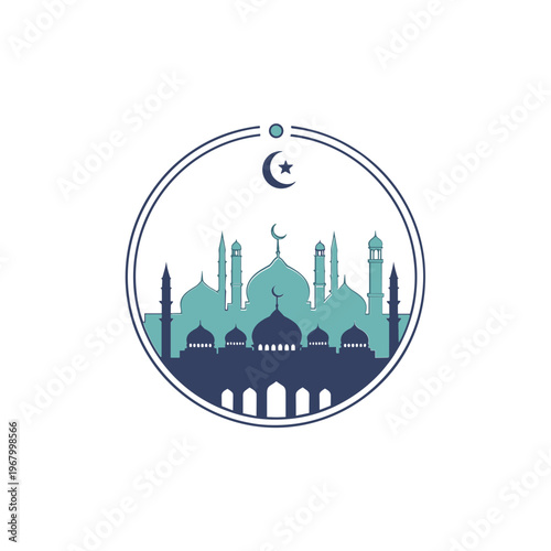 Islamic Mosque Logo Design with Crescent.