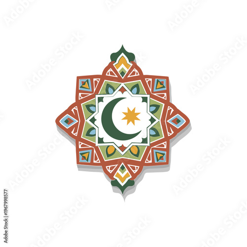 Islamic Symbol Crescent Moon and Star Design.