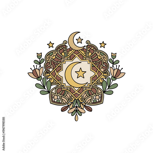 Islamic Symbol Crescent Moon and Star Ornament.