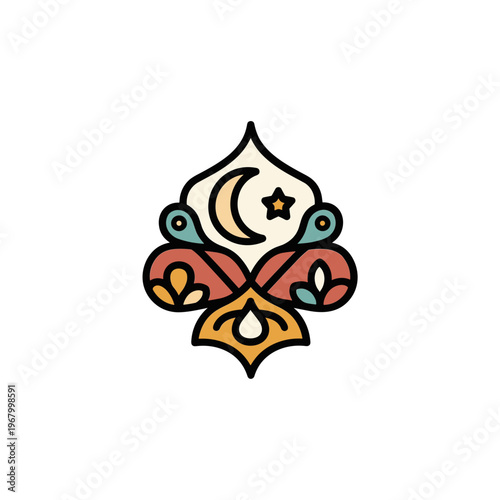 Islamic Symbol with Crescent Moon and Star.