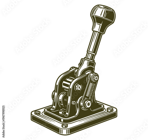 vintage manual gear shift lever with square base and long handle