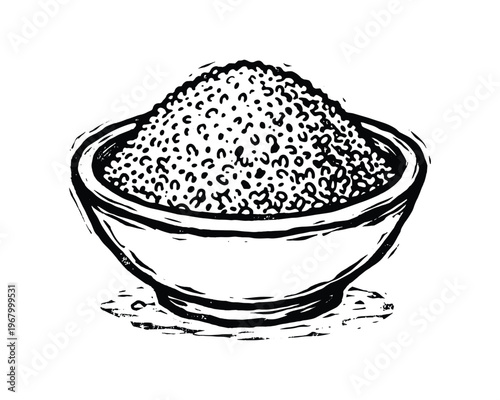 Bowl of grains, seeds, food ingredients, raw uncooked cereal, isolated graphic