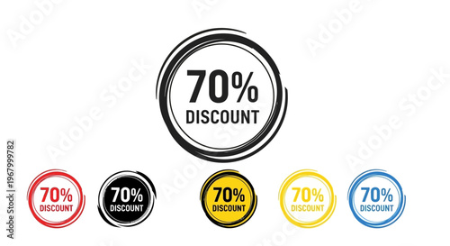 Discount labels in different colors.