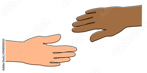 Diverse Hands Stacked In Unity Gesture Representing Interracial Friendship Love Teamwork Support Inclusion One Line Art. Hand Drawn Community Equality Continuous Drawing Outline Editable Stroke.