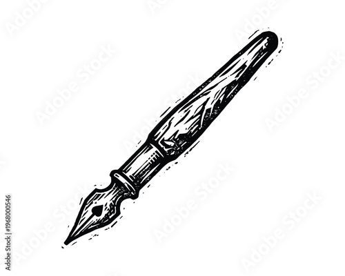 Classic dip pen with intricate details suitable for writing or calligraphy in woodcut style