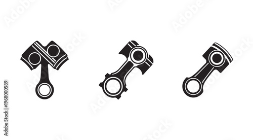 Black and white illustrations of three different connecting rods for engines  mechanical components  industrial design elements