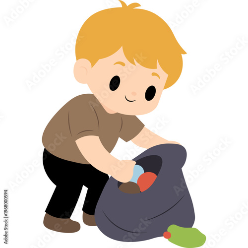 Illustration Person Collecting Trash in a Bag