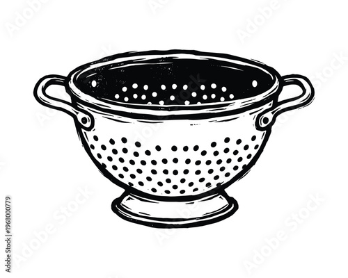 Colander kitchenware item used for straining food, cooking tool, vector illustration