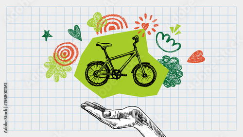 Hand drawn vintage eco-friendly collage banner with doodle sketch elements. Vector isolated ecology illustration