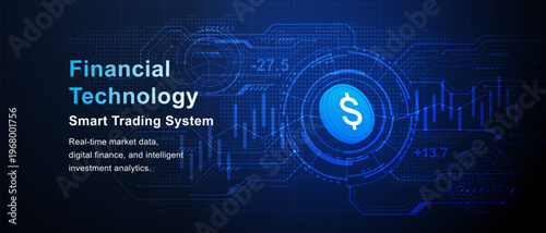 Fintech Dollar Coin HUD Circuit Trading Technology Background