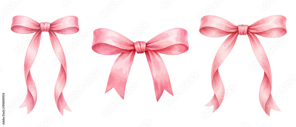 Φωτογραφία Watercolor pink ribbon bow collection illustration, elegant decorative bows isolated on white background