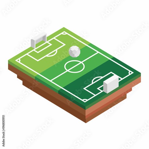 An isometric view of a soccer field designed with vibrant colors, representing the excitement and passion of the sport while highlighting key components of a soccer game.