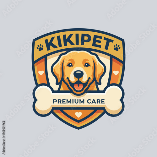 An eye-catching logo featuring a cheerful golden retriever, symbolizing premium pet care services that prioritize love, compassion, and quality for beloved pets and their owners.