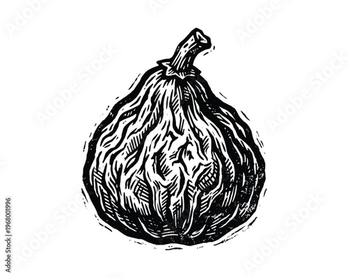 Dried fig black silhouette, natural sweet dessert ingredient, healthy food snack, hand drawn illustration