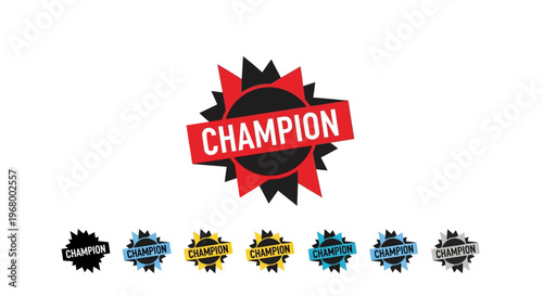 Collection of colorful champion gear icons.