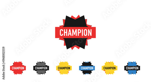 Champion badges in various colors.