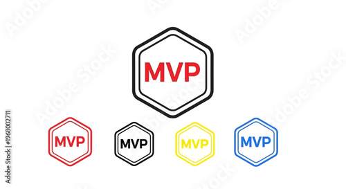 Colorful MVP logos in hexagons.