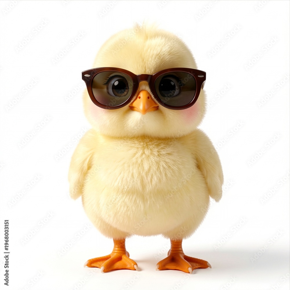 Fototapeta premium Cute Baby Chick Wearing Sunglasses Isolated on White Background