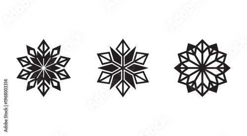 Black snowflakes on white background  winter geometric shapes  snowflake designs