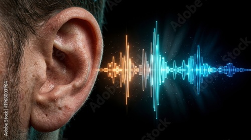 Sonic Resonance: An artistic depiction of the auditory experience, showcasing the intricate interplay of sound waves and the human ear, symbolizing the perception of music and noise.