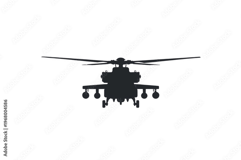 Obraz premium Attack helicopter dark silhouette flying on transparent background
