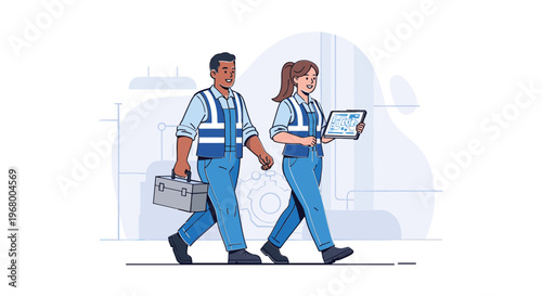 Male and Female Workers Walking Together.