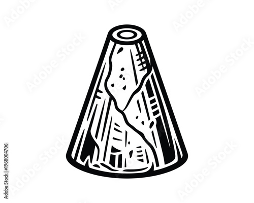 Geometric landscape element depicting active volcanic cone with textured surface for natural graphics