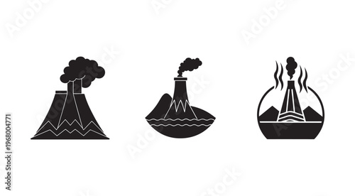 Blackandwhite illustrations of industrial factory buildings with smoking chimneys and mountains  industrial pollution concept