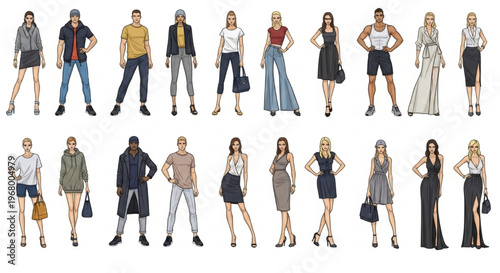 Fashion Figure Vector Stylized Female Male Croquis Body Template Illustration Design Set