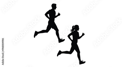 Male and female runner silhouettes vector illustration for sports and fitness design projects.