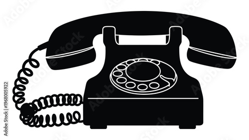 A striking black silhouette of a classic rotary telephone showcasing a bygone era of communication silhouette high quality professional detailed modern