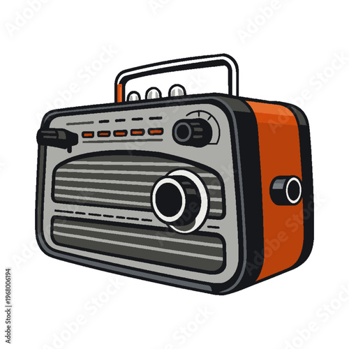 Retro Portable Radio Vector Illustration with Orange Accents
