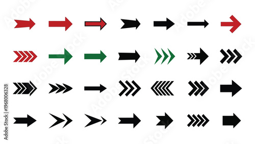 A collection of colorful arrow graphics pointing in various directions presented as a flat design silhouette high quality professional detailed modern