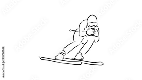 A minimalist line art illustration of a skier in motion