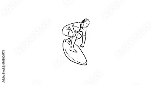 A minimalist line art illustration of a surfer on a surfboard
