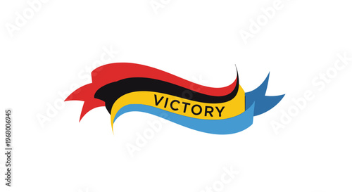 A colorful ribbon banner with the word Victory.