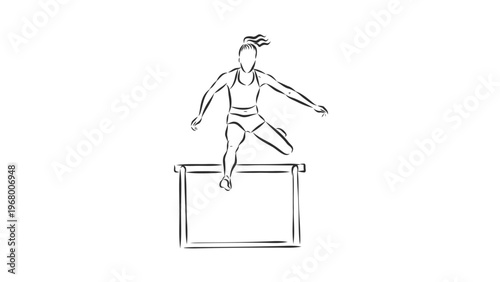 A woman in athletic wear jumping over a hurdle in a minimalist illustration
