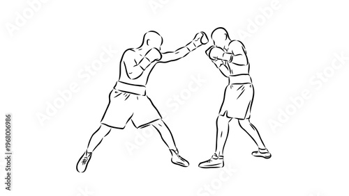 A vector graphic illustration of two boxers fighting in a match