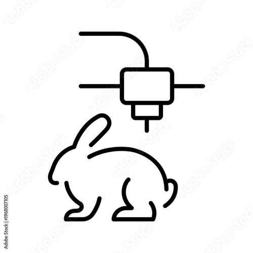 Bioprinting rabbit icon. Healthcare and bioprinting line symbol. Black and white.