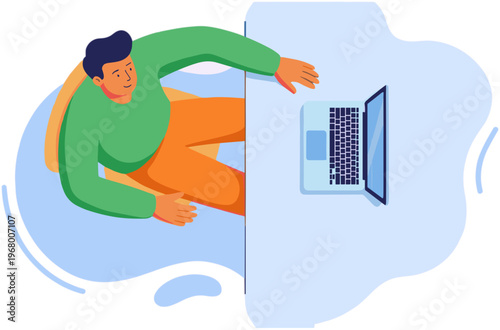 Man relaxing on floor with laptop in living room space indoors