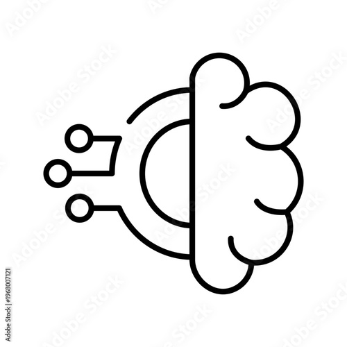 Blockchain brain icon. Technology and cryptocurrency line symbol. Black and white.