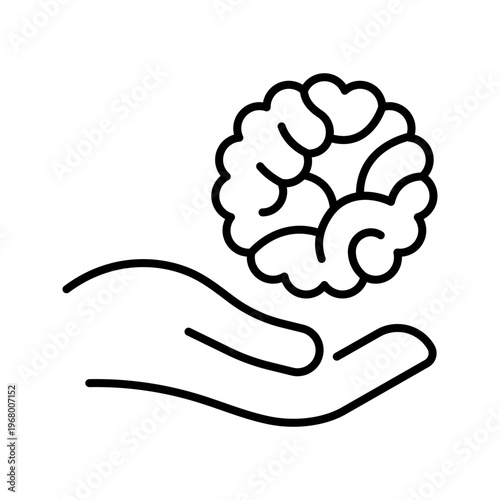 Brain health icon. Healthcare and neurology line symbol. Black and white.