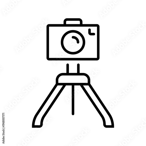 Camera tripod icon. Media and tripod line symbol. Black and white.
