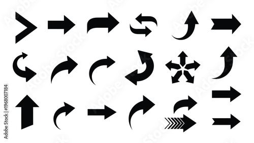 A collection of various black arrow shapes pointing in different directions creating a dynamic visual effect a silhouette high quality professional