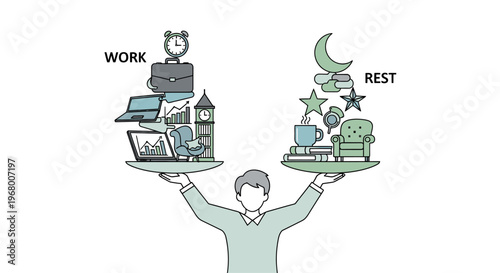 Man Balancing Work and Rest Concept Illustration.